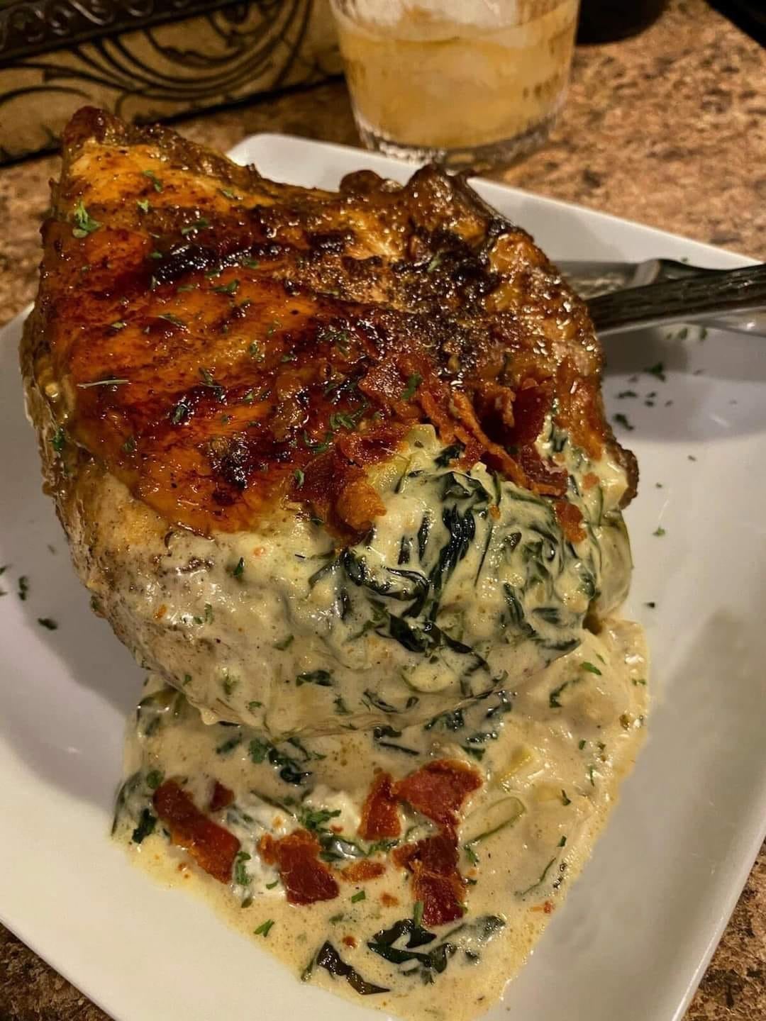 Chicken Breast Stuffed With Hot Bacon, Spinach